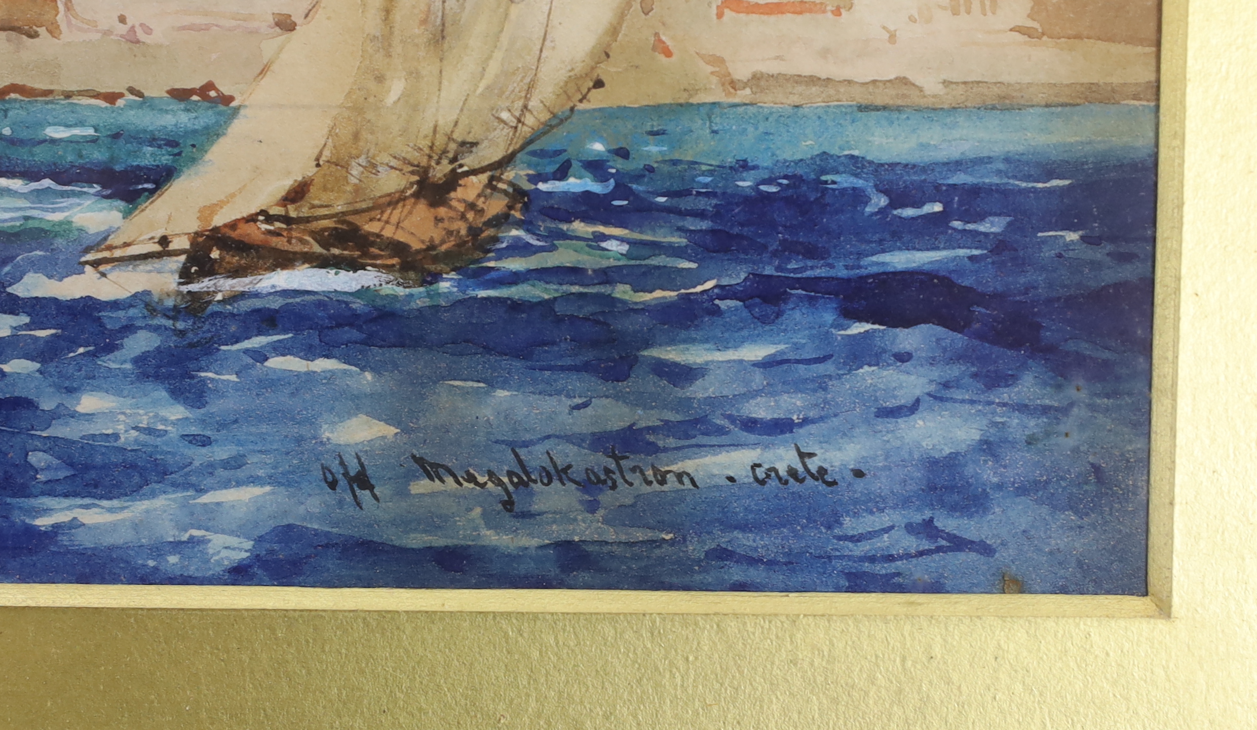 Charles Edward Dixon R.I (1872-1934), watercolour, ‘Off Megalo Kastro, Crete’, inscribed, signed and dated '09, 16.5 x 35cm